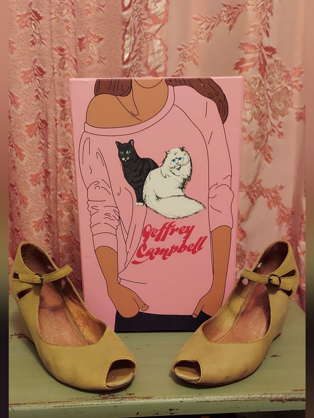 Jeffrey Campbell Khaki Nubuck Leather Peep-Toe 3" Wedges